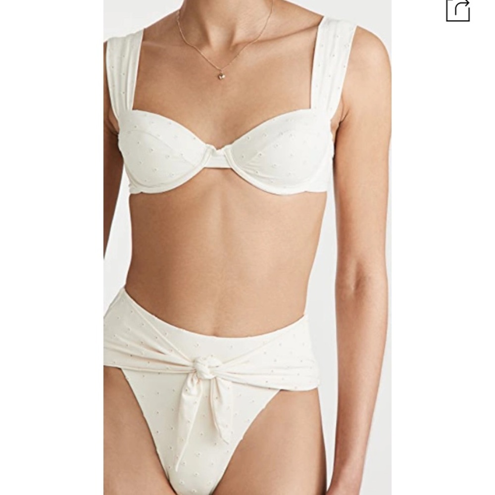 WEWOREWHAT Claudia Eyelet Underwire Bikini Top In Pearl & Riviera bikini bottom